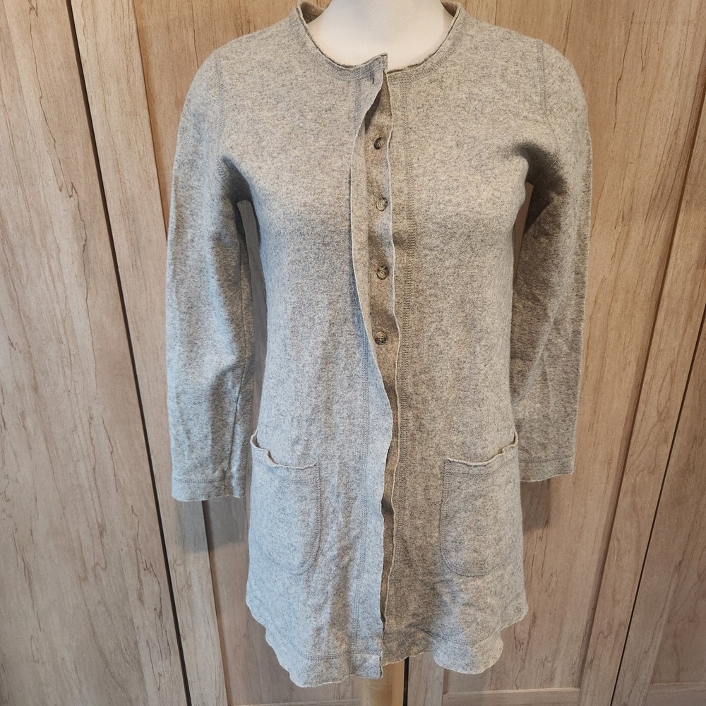 Natural Fabric Womens Longline Cardigan Sweater Heather Oatmeal Gray ButtonFront